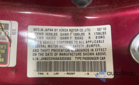 2010 Honda Insight Lx from USA, damaged, VIN JHMZE2H59AS032860